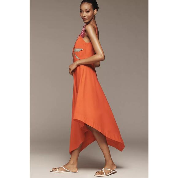 New Yukiko Noritake x Anthropologie Asymmetric Floral Midi Dress $248 SIZE 14 - Picture 3 of 5